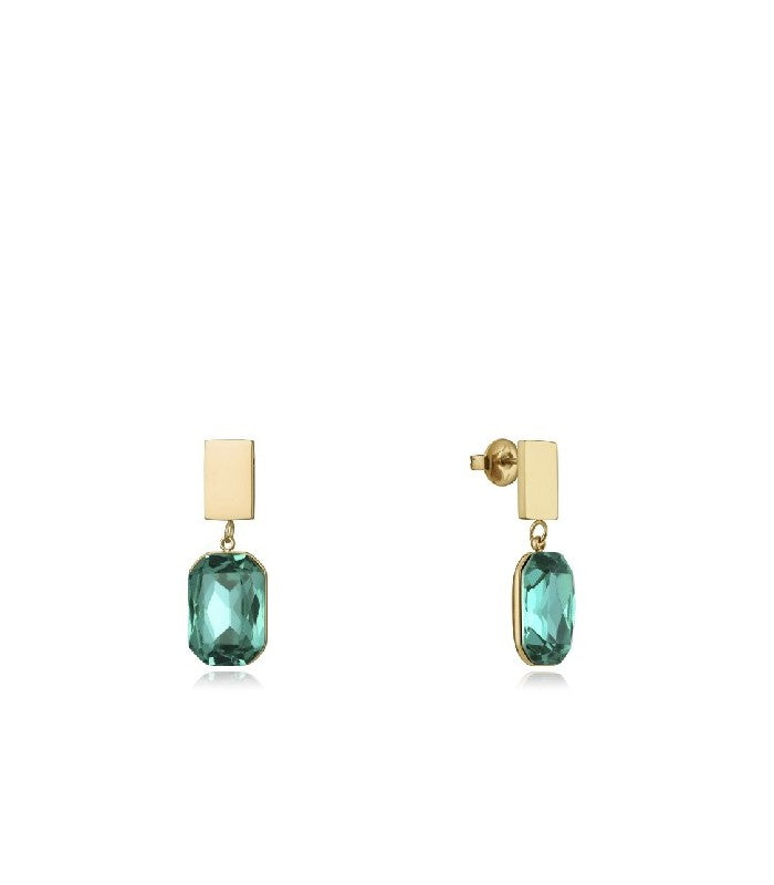 PENDIENTE ACERO IP DORADO CRISTAL PARA ELLA COLOR VERDE FN