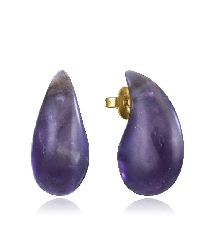 PENDIENTE  ACERO IP DORADO PIEDRA NATURAL COLOR MORADO PARA ELLA FASH
