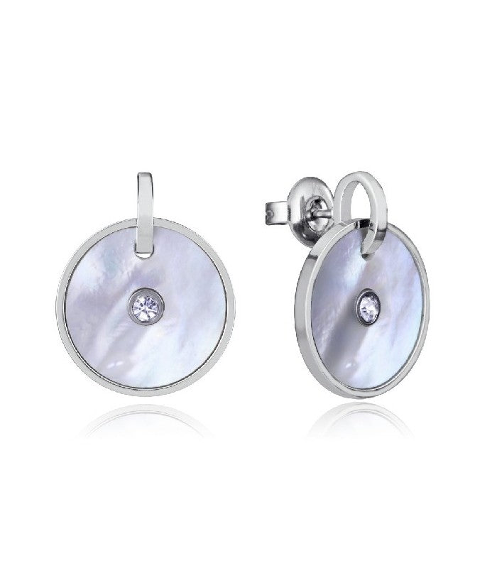 PENDIENTE ACERO, MADRE PERLA Y CRISTAL COLOR PLATEADO PARA MUJER FN