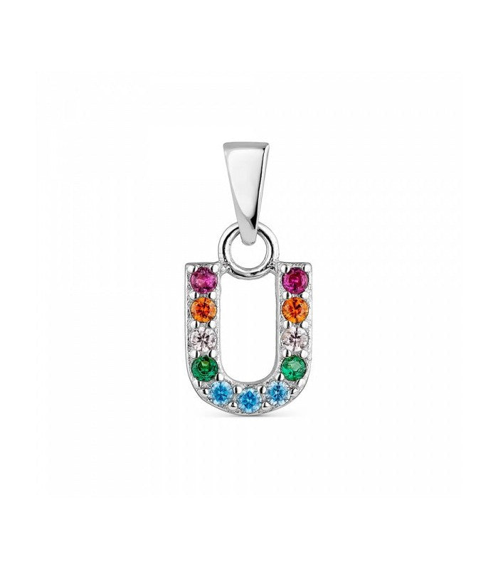 PENJANT PLATA LLETRA U CIRCONITA MULTICOLOR