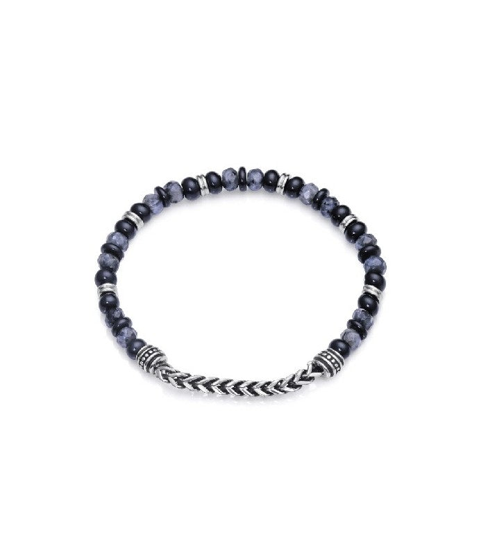 PULSERA ACERO Y PIEDRA NATURAL NEGRA
