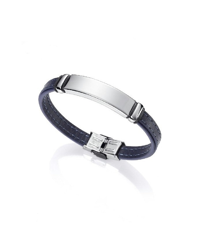 PULSERA ACERO DE PIEL Y PESPUNTE AZUL SR