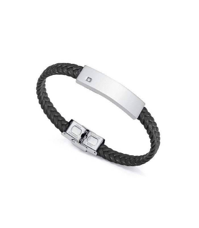 PULS ACERO Y PIEL NEGRA DIAMANTE PARA HOMBRE