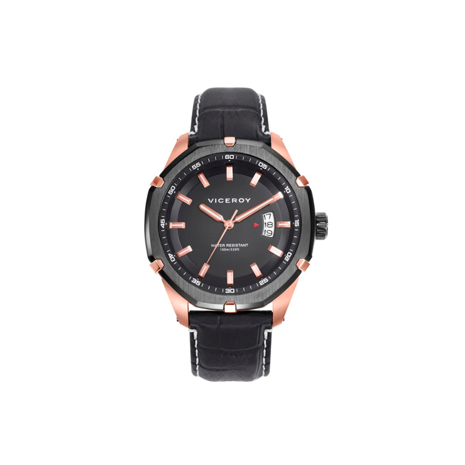 Reloj Viceroy hombre Magnum esfera negra oro rosa correa cuero Ref. 46831-57